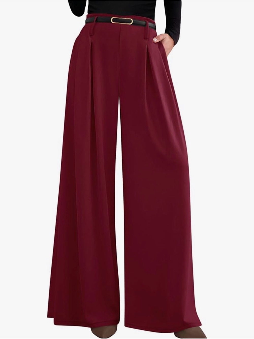 High-Rise Wide Leg Trousers in Burgundy